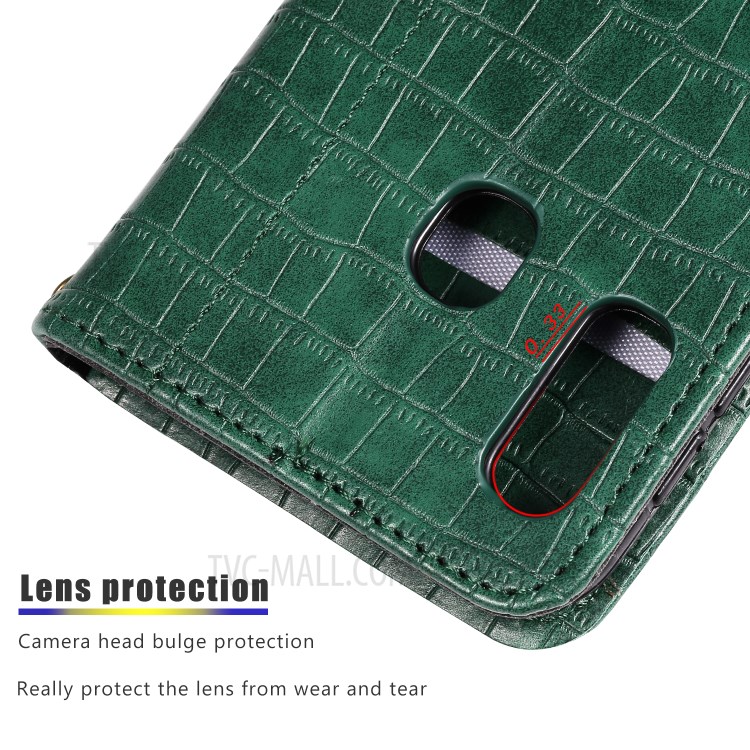 Crocodile Skin PU Leather Wallet Case with Strap for Samsung Galaxy A20e - Green-7
