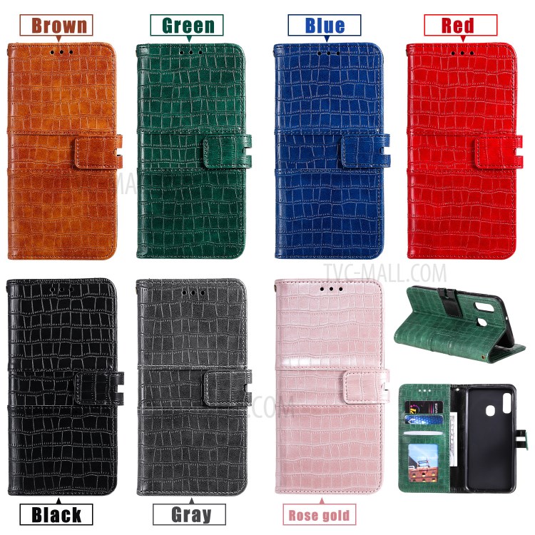 Crocodile Skin PU Leather Wallet Case with Strap for Samsung Galaxy A20e - Green-8