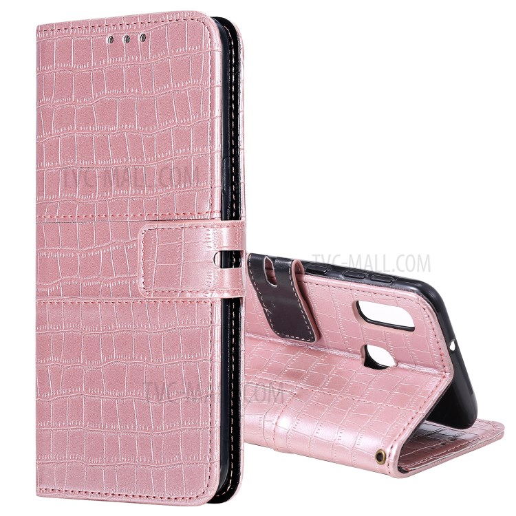 Crocodile Skin PU Leather Wallet Case with Strap for Samsung Galaxy A20e - Rose Gold-1