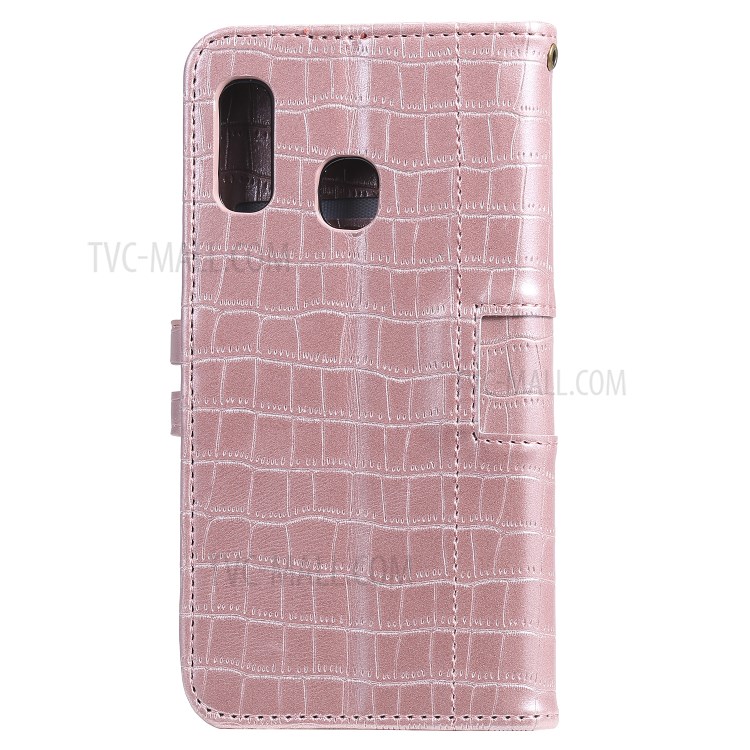 Crocodile Skin PU Leather Wallet Case with Strap for Samsung Galaxy A20e - Rose Gold-3