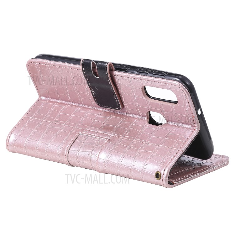 Crocodile Skin PU Leather Wallet Case with Strap for Samsung Galaxy A20e - Rose Gold-5