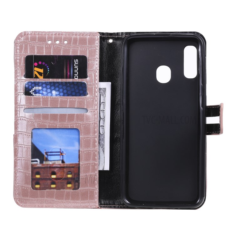Crocodile Skin PU Leather Wallet Case with Strap for Samsung Galaxy A20e - Rose Gold-6