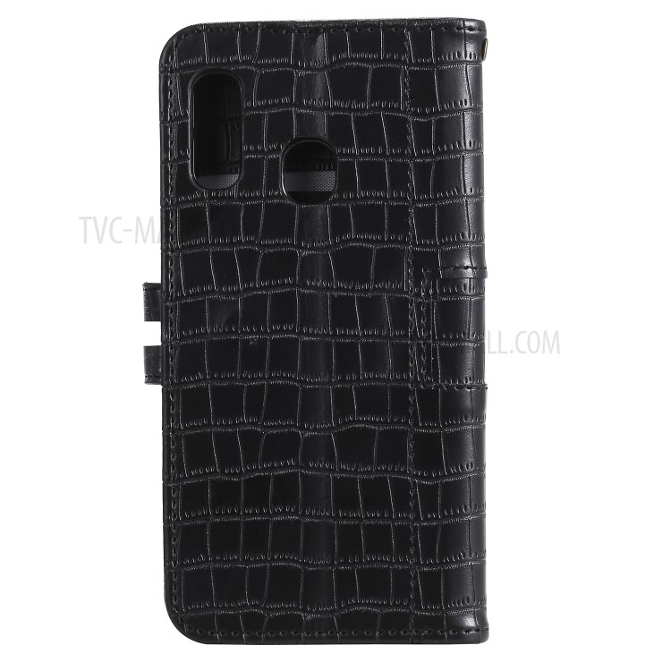 Crocodile Skin PU Leather Wallet Case with Strap for Samsung Galaxy A20e - Black-3