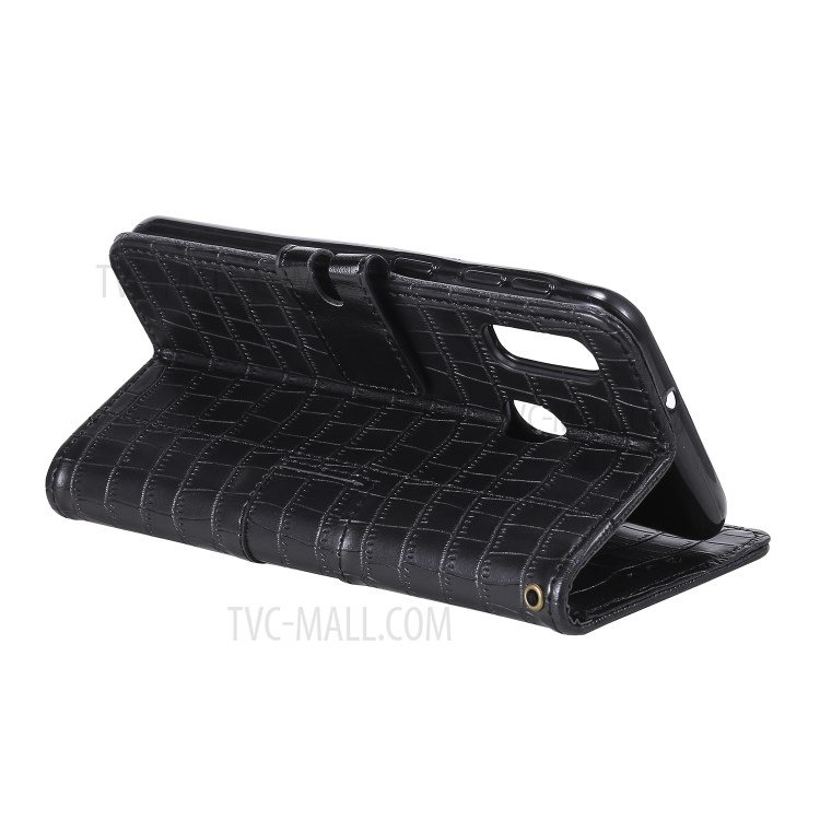 Crocodile Skin PU Leather Wallet Case with Strap for Samsung Galaxy A20e - Black-6