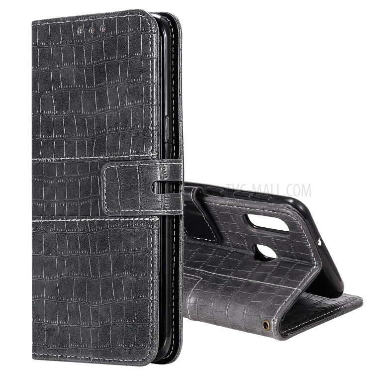 Crocodile Skin PU Leather Wallet Case with Strap for Samsung Galaxy A20e - Grey-1