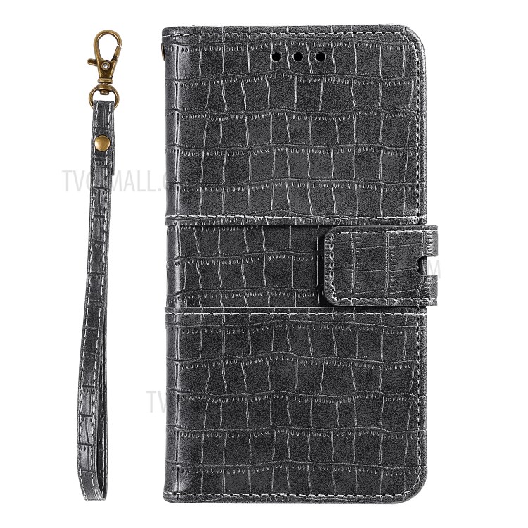 Crocodile Skin PU Leather Wallet Case with Strap for Samsung Galaxy A20e - Grey-2