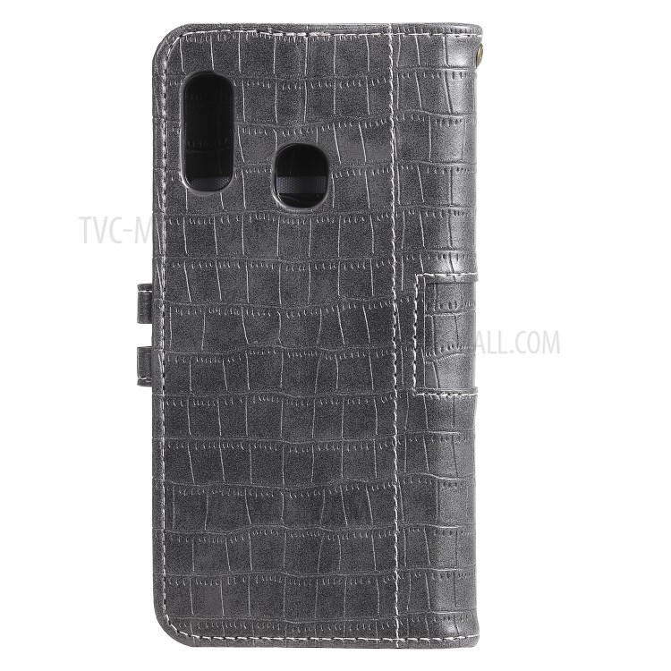 Crocodile Skin PU Leather Wallet Case with Strap for Samsung Galaxy A20e - Grey-3