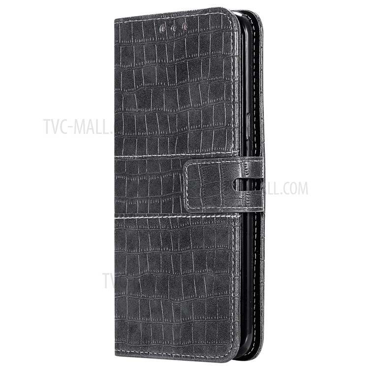 Crocodile Skin PU Leather Wallet Case with Strap for Samsung Galaxy A20e - Grey-4