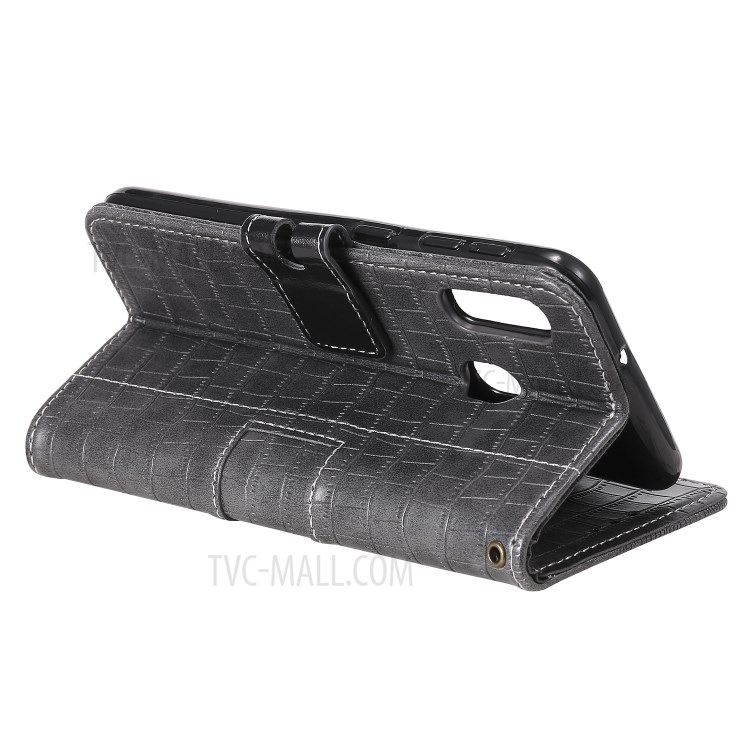 Crocodile Skin PU Leather Wallet Case with Strap for Samsung Galaxy A20e - Grey-6