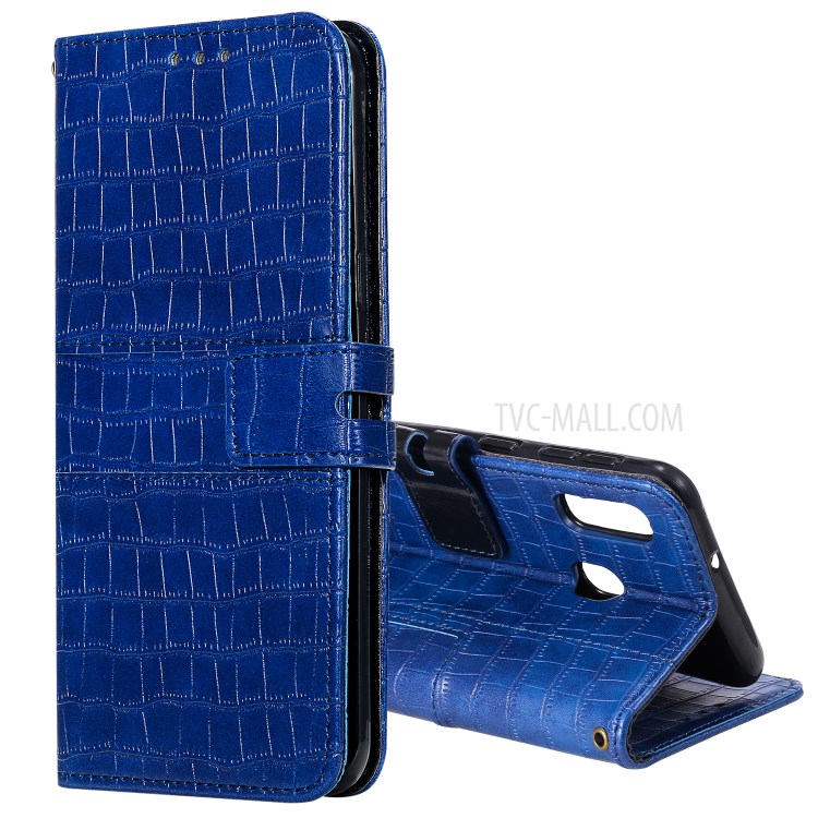 Crocodile Skin PU Leather Wallet Case with Strap for Samsung Galaxy A20e - Blue-1