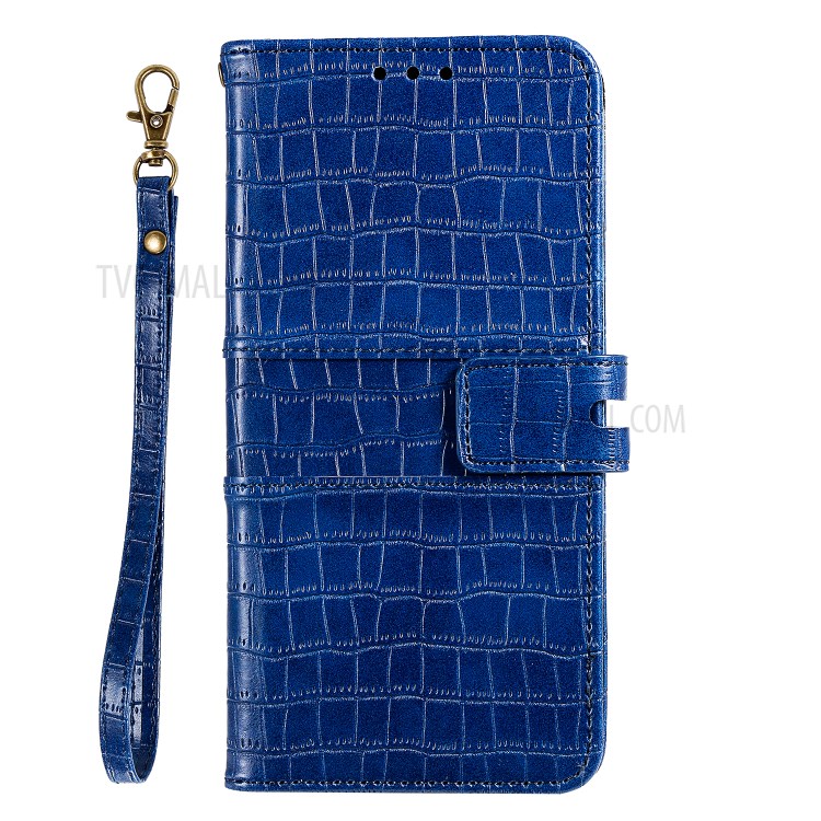 Crocodile Skin PU Leather Wallet Case with Strap for Samsung Galaxy A20e - Blue-2