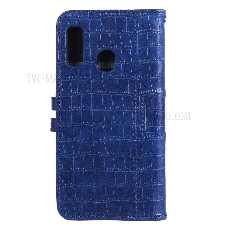 Crocodile Skin PU Leather Wallet Case with Strap for Samsung Galaxy A20e - Blue-3