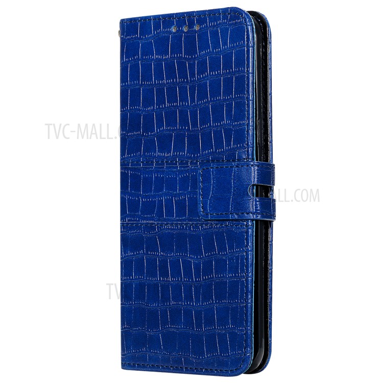 Crocodile Skin PU Leather Wallet Case with Strap for Samsung Galaxy A20e - Blue-4