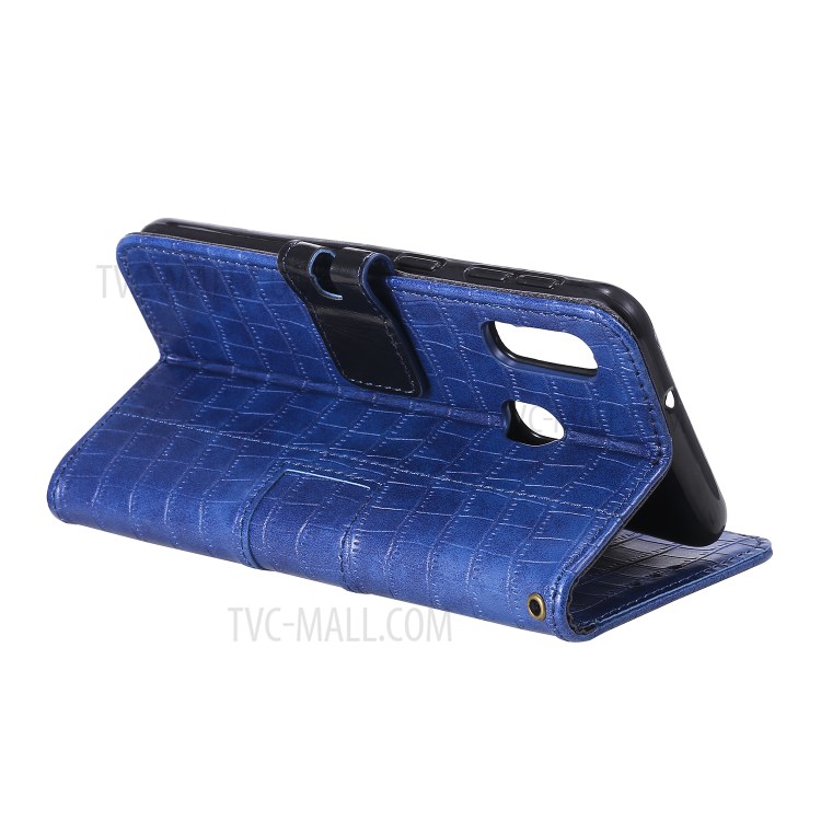 Crocodile Skin PU Leather Wallet Case with Strap for Samsung Galaxy A20e - Blue-6