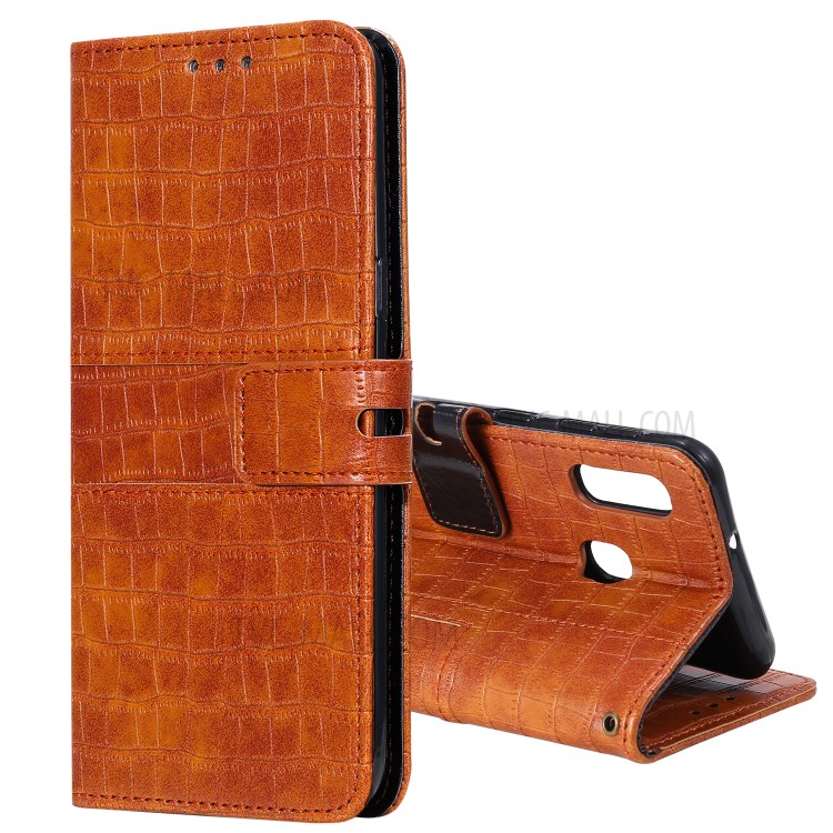 Crocodile Skin PU Leather Wallet Case with Strap for Samsung Galaxy A20e - Brown-1