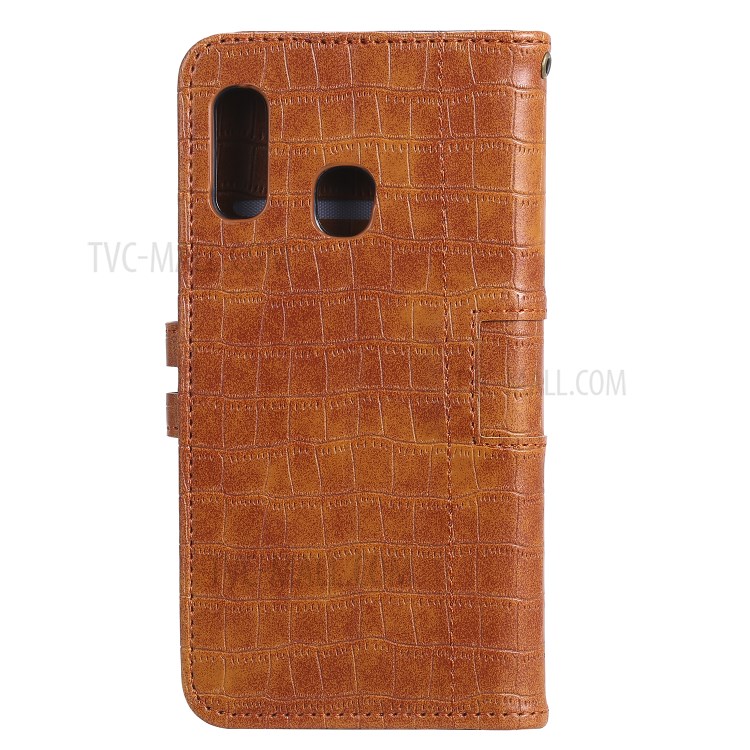 Crocodile Skin PU Leather Wallet Case with Strap for Samsung Galaxy A20e - Brown-3