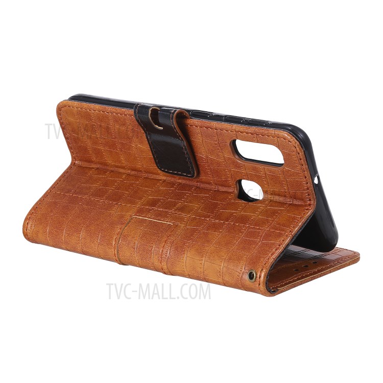 Crocodile Skin PU Leather Wallet Case with Strap for Samsung Galaxy A20e - Brown-6