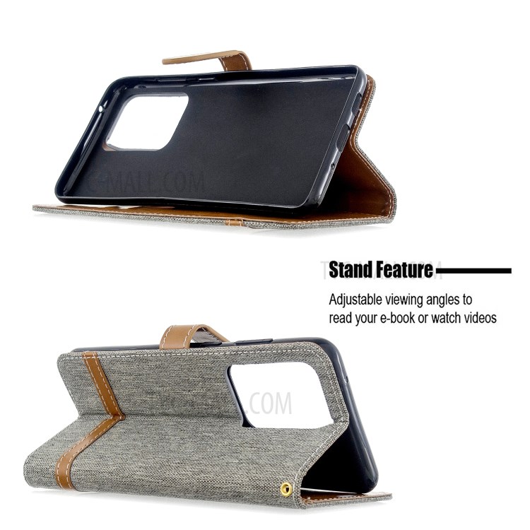 Assorted Color Jeans Cloth Leather Wallet Case for Samsung Galaxy S20 Ultra - Grey-2