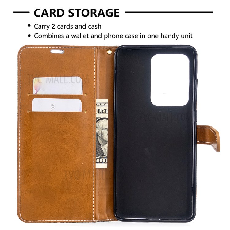 Assorted Color Jeans Cloth Leather Wallet Case for Samsung Galaxy S20 Ultra - Grey-3