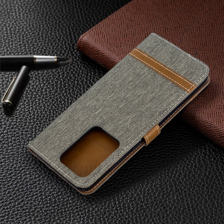 Assorted Color Jeans Cloth Leather Wallet Case for Samsung Galaxy S20 Ultra - Grey-5
