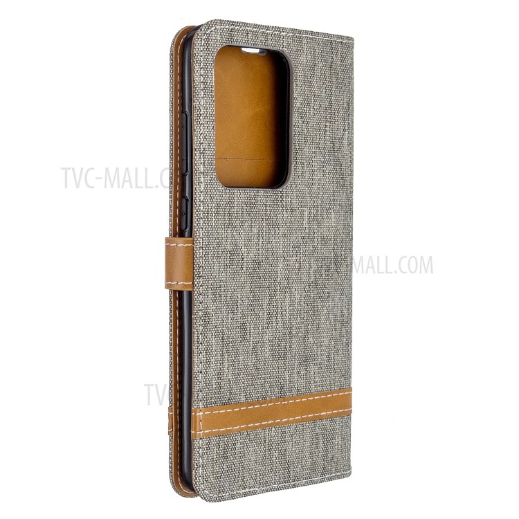 Assorted Color Jeans Cloth Leather Wallet Case for Samsung Galaxy S20 Ultra - Grey-7