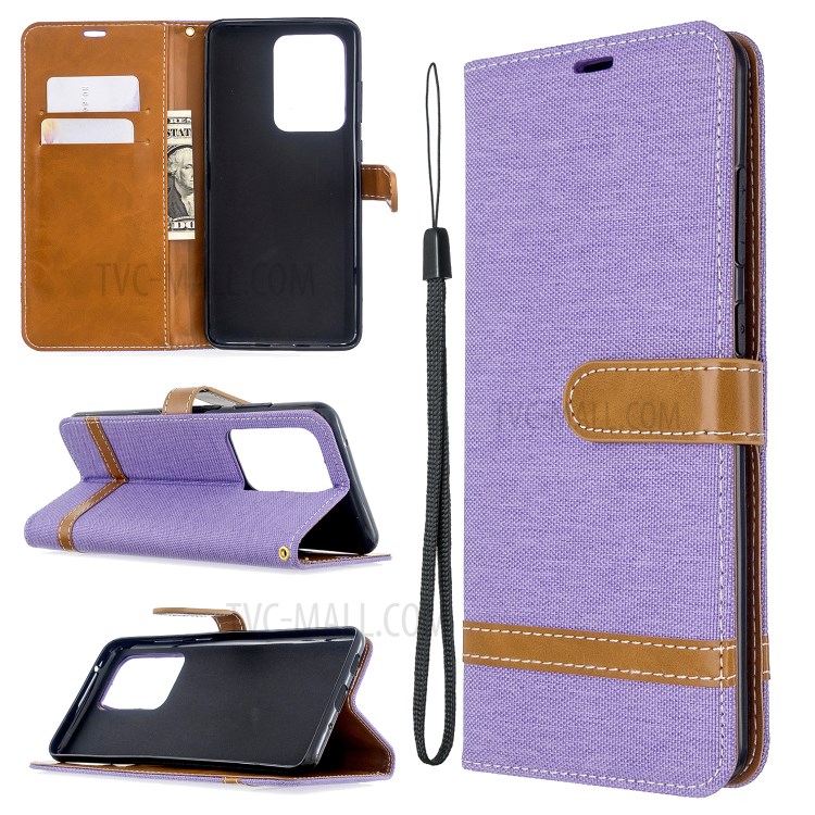 Assorted Color Jeans Cloth Leather Wallet Case for Samsung Galaxy S20 Ultra - Purple-1