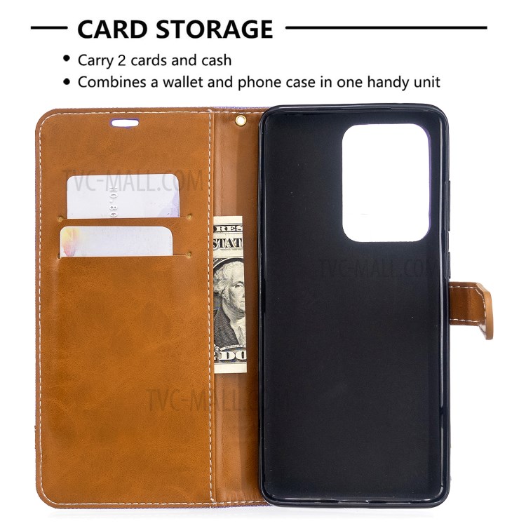 Assorted Color Jeans Cloth Leather Wallet Case for Samsung Galaxy S20 Ultra - Purple-3