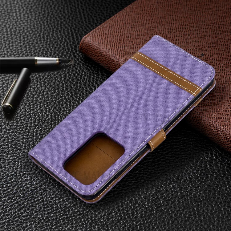 Assorted Color Jeans Cloth Leather Wallet Case for Samsung Galaxy S20 Ultra - Purple-5