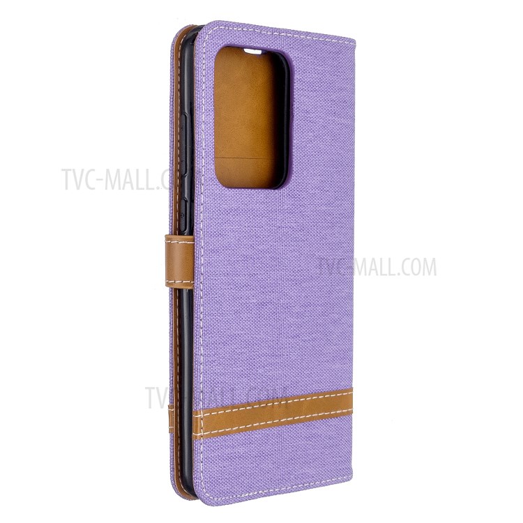 Assorted Color Jeans Cloth Leather Wallet Case for Samsung Galaxy S20 Ultra - Purple-7