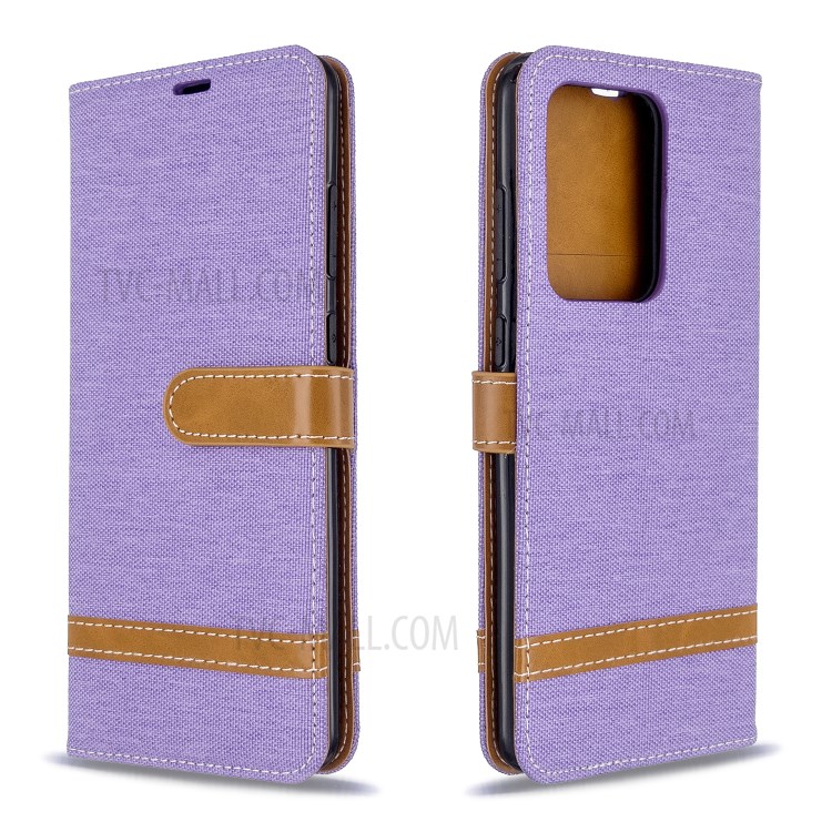Assorted Color Jeans Cloth Leather Wallet Case for Samsung Galaxy S20 Ultra - Purple-8