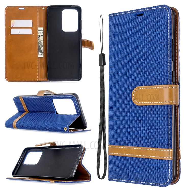 Assorted Color Jeans Cloth Leather Wallet Case for Samsung Galaxy S20 Ultra - Baby Blue-1