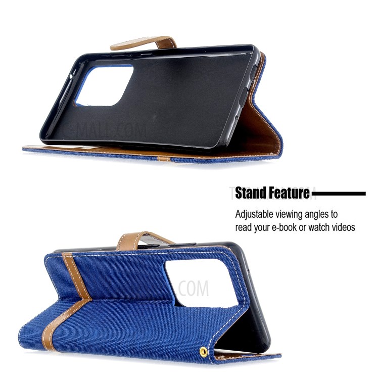 Assorted Color Jeans Cloth Leather Wallet Case for Samsung Galaxy S20 Ultra - Baby Blue-2