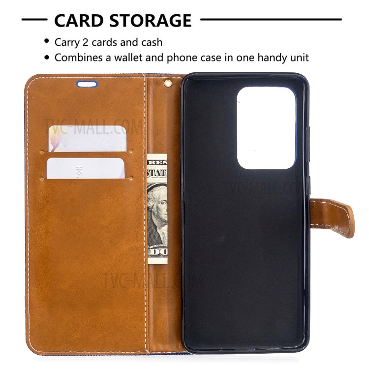 Assorted Color Jeans Cloth Leather Wallet Case for Samsung Galaxy S20 Ultra - Baby Blue-3