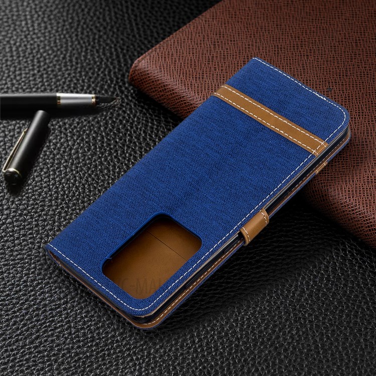 Assorted Color Jeans Cloth Leather Wallet Case for Samsung Galaxy S20 Ultra - Baby Blue-5