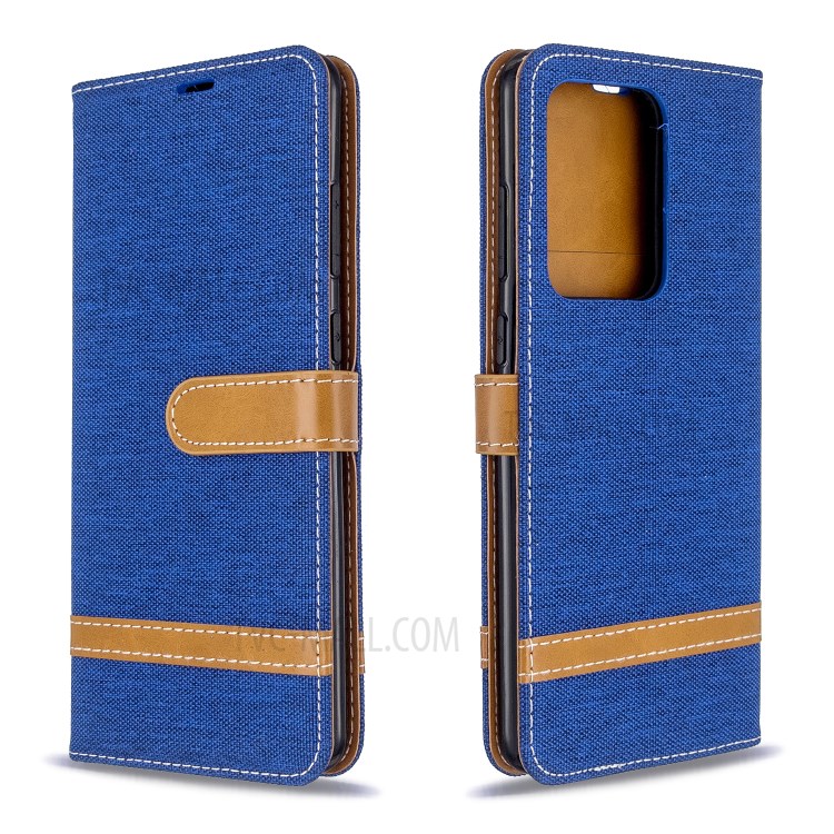 Assorted Color Jeans Cloth Leather Wallet Case for Samsung Galaxy S20 Ultra - Baby Blue-8