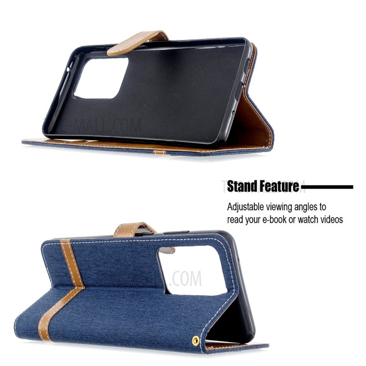 Assorted Color Jeans Cloth Leather Wallet Case for Samsung Galaxy S20 Ultra - Dark Blue-2