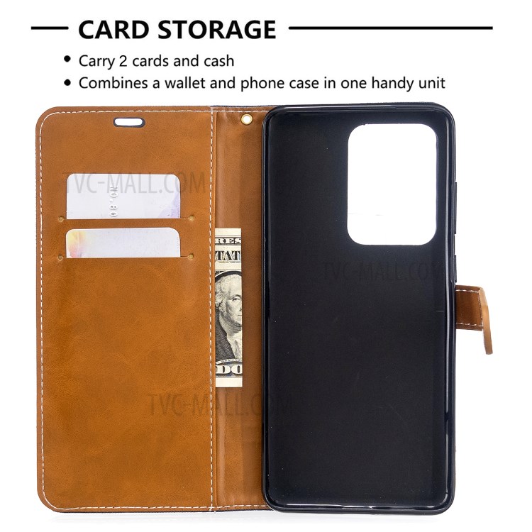 Assorted Color Jeans Cloth Leather Wallet Case for Samsung Galaxy S20 Ultra - Dark Blue-3