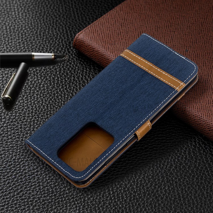 Assorted Color Jeans Cloth Leather Wallet Case for Samsung Galaxy S20 Ultra - Dark Blue-5
