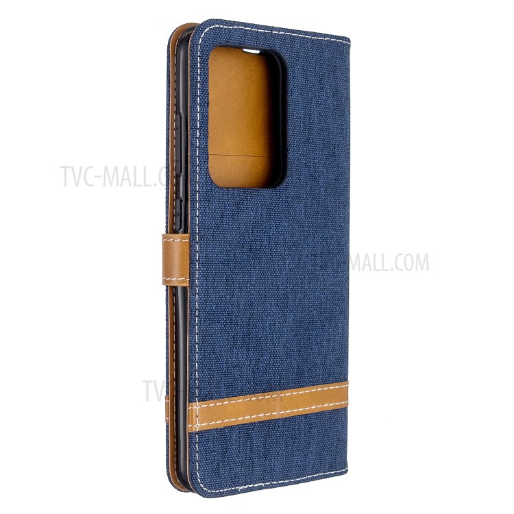 Assorted Color Jeans Cloth Leather Wallet Case for Samsung Galaxy S20 Ultra - Dark Blue-7
