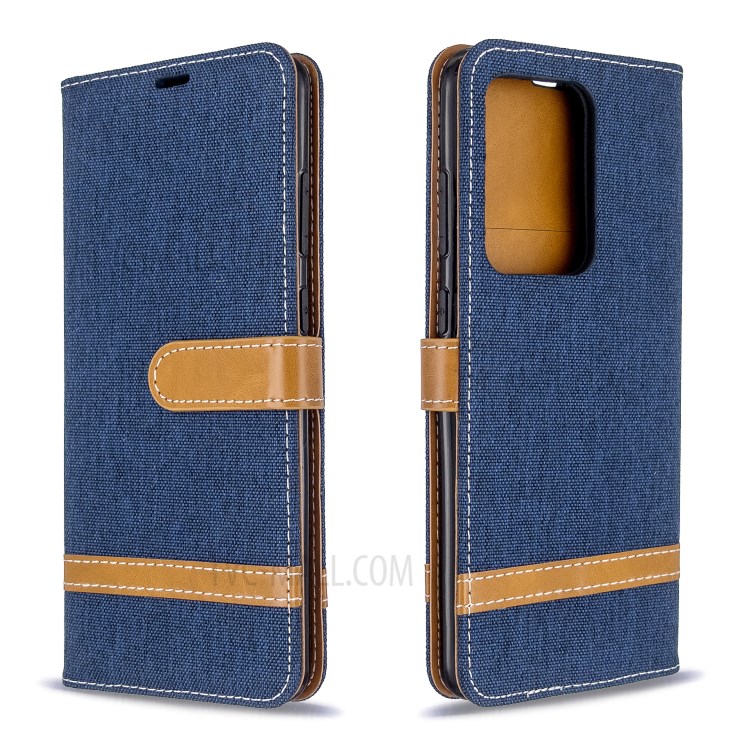 Assorted Color Jeans Cloth Leather Wallet Case for Samsung Galaxy S20 Ultra - Dark Blue-8