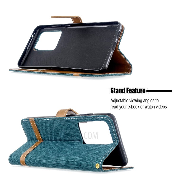Assorted Color Jeans Cloth Leather Wallet Case for Samsung Galaxy S20 Ultra - Green-2