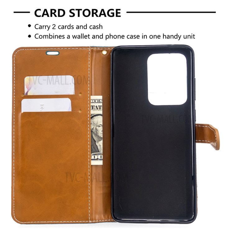 Assorted Color Jeans Cloth Leather Wallet Case for Samsung Galaxy S20 Ultra - Green-3