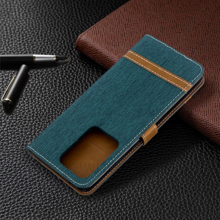 Assorted Color Jeans Cloth Leather Wallet Case for Samsung Galaxy S20 Ultra - Green-5