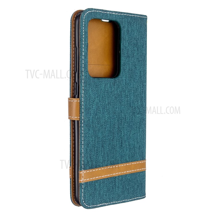 Assorted Color Jeans Cloth Leather Wallet Case for Samsung Galaxy S20 Ultra - Green-7