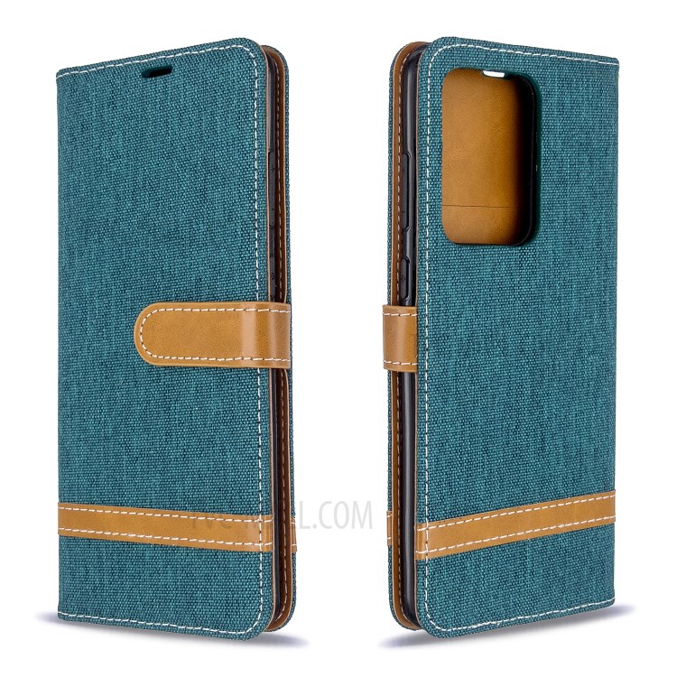 Assorted Color Jeans Cloth Leather Wallet Case for Samsung Galaxy S20 Ultra - Green-8