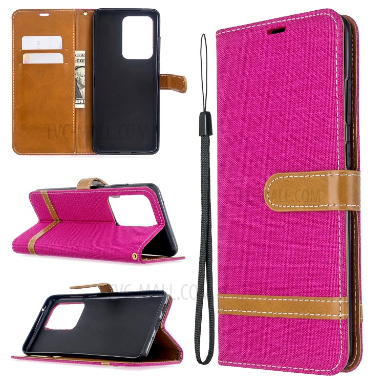 Assorted Color Jeans Cloth Leather Wallet Case for Samsung Galaxy S20 Ultra - Rose-1