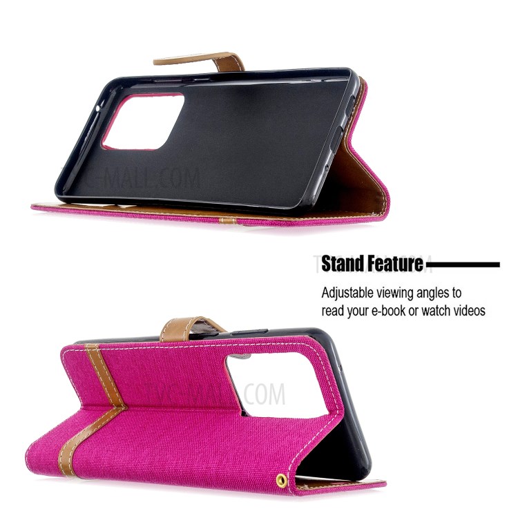 Assorted Color Jeans Cloth Leather Wallet Case for Samsung Galaxy S20 Ultra - Rose-2
