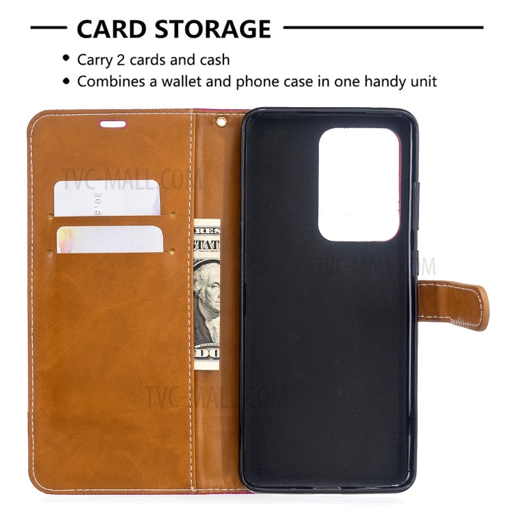 Assorted Color Jeans Cloth Leather Wallet Case for Samsung Galaxy S20 Ultra - Rose-3