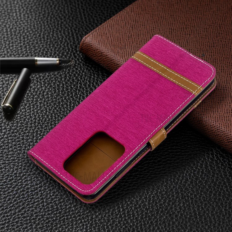 Assorted Color Jeans Cloth Leather Wallet Case for Samsung Galaxy S20 Ultra - Rose-5