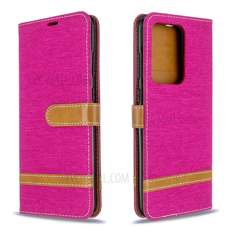 Assorted Color Jeans Cloth Leather Wallet Case for Samsung Galaxy S20 Ultra - Rose-8